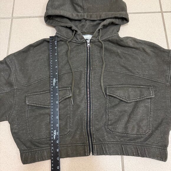 Urban Outfitters Yogi Fleece Cropped Zip-Up Hoodie Gray Womens Size L - Picture 4 of 5